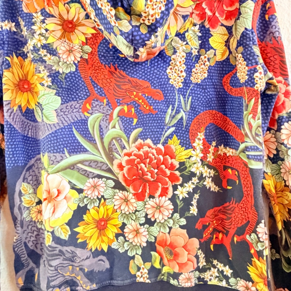 Johnny Was Navy Floral Zip Hoodie with Red, Yellow & Pink Accents - Picture 7 of 10